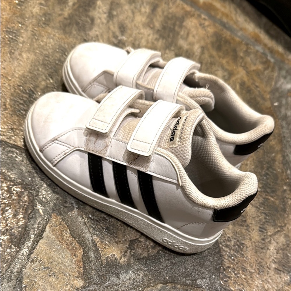 Adidas Kids White and Black Velcro Sneakers 11